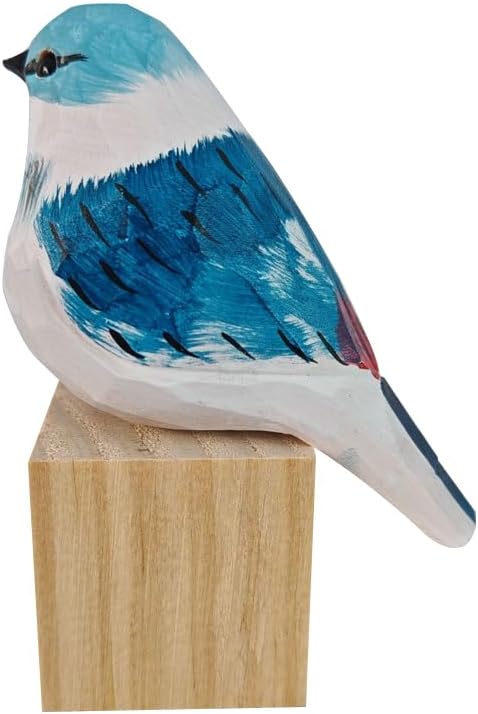 H&Zebrabro Hand Carved Bird Figurines, Hand-Painted Sculpted Wooden Birds, Wood Bird Sculptures for Home Decoration, Hand Crafted Life Like Bird Statues, Ideal Gifts for Bird Lovers (Azure Tit)