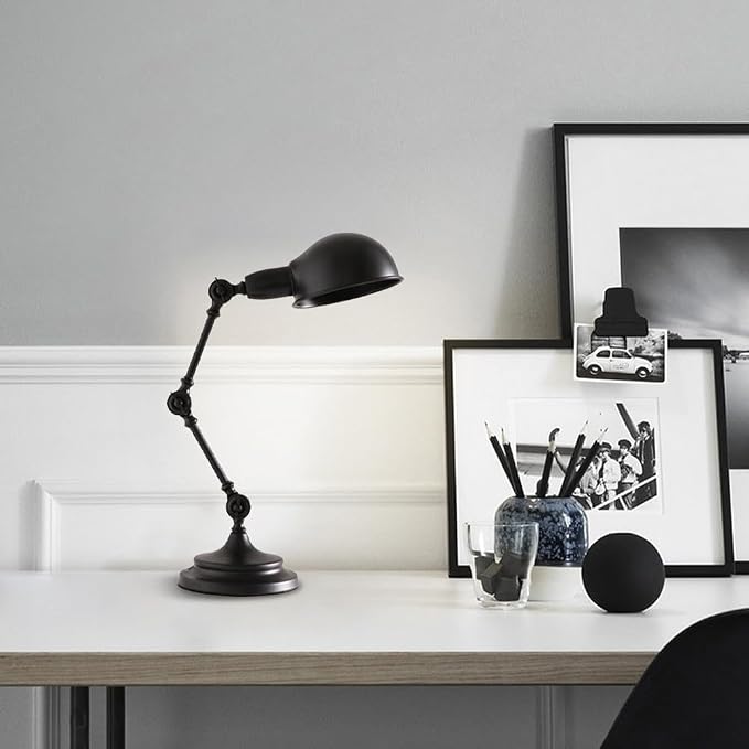 Vintage Desk Lamp Swing Arm Reading Light Adjustable Goose Neck Architect Table Bedroom Nightstand Bedside for Home(Black)