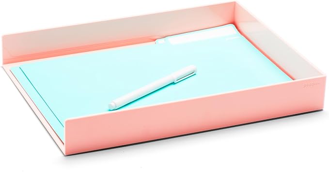 Poppin Stackable Letter Tray - Modular Lacquer Desk Trays for Office Organization, Color-Coordinated Office Supplies for Desk, Paper Trays (Blush Pink, Letter)