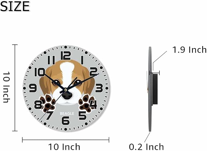 Dog Wall Clock 10 inch Round Dog Paw Silent Non Ticking Wood Wall Clocks Battery Operated Easy to Read Decorative Wall Clock for Bedroom Kitchen Living Room Bathroom