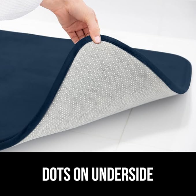 GORILLA GRIP Memory Foam Bath Rugs, Soft Absorbent Velvet Bathroom Mats, Durable Dots on Underside, Machine Washable Bathmat, Carpet Rug Room Decor for Shower Floor, 60x24 Mat, Navy Blue