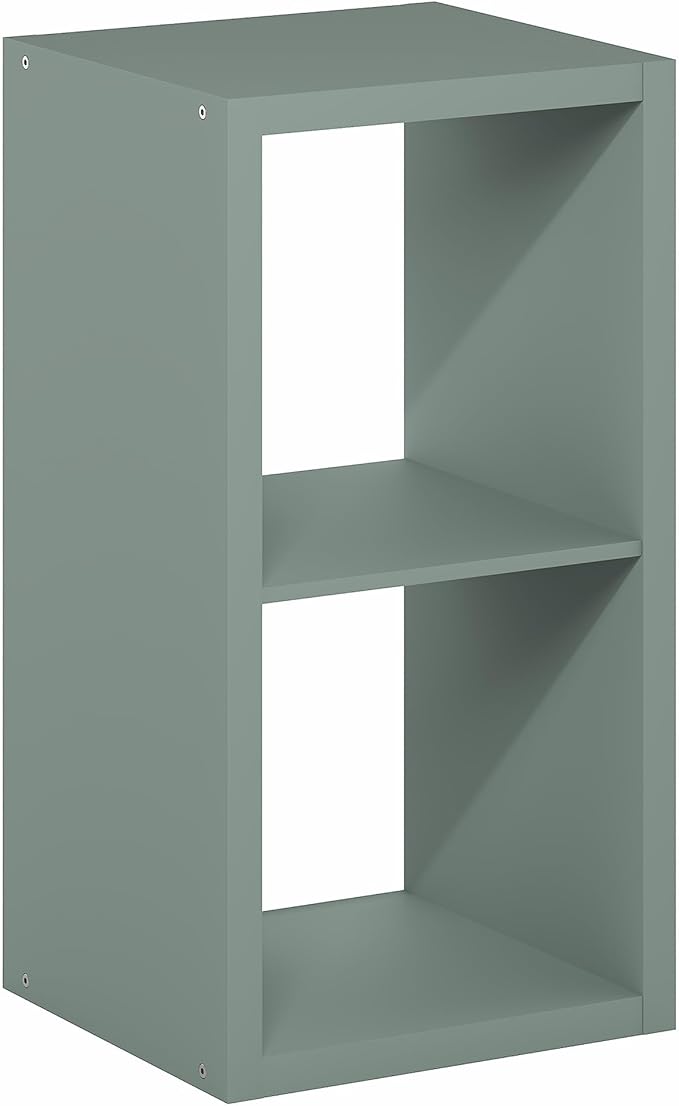 Furinno Cubicle Book Shelf, 2-Cube Bookshelf, Extra Thick Frame Horizontally & Vertically Reversible Bookcase with Open Back, 14.6" x 16" x 30", for Living Room, Bedroom, Home Office, Sage Green