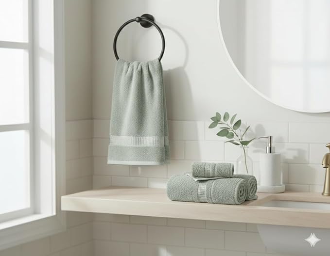 Melissa Linen 2-Pack Hand Towels, 100% Turkish Cotton Premium Bathroom Towels, 20 x 35 in - Sage Green (Muted with Gray Undertones)