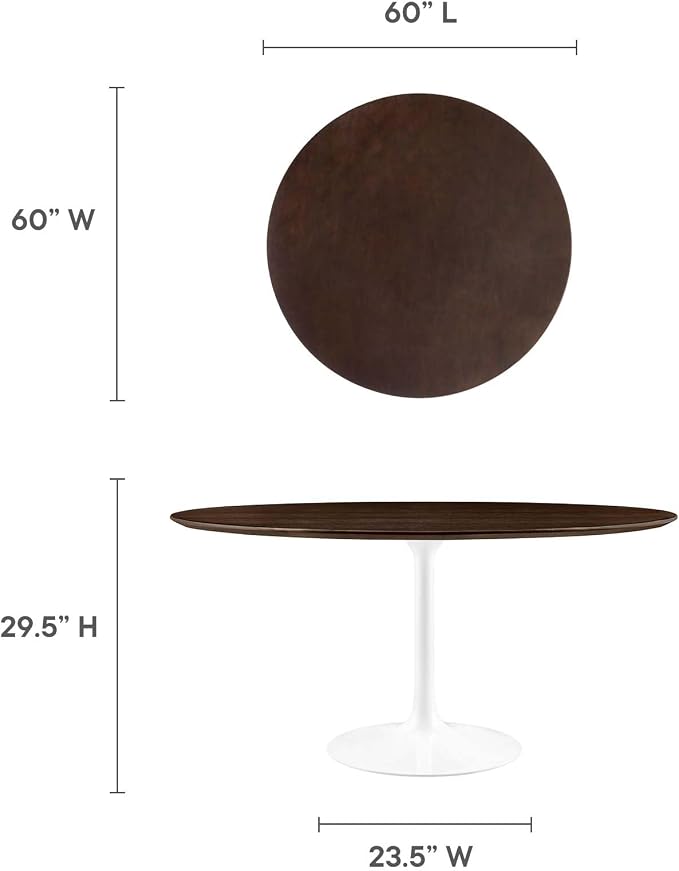 Modway Lippa Dining Table, 60", White Cherry Walnut