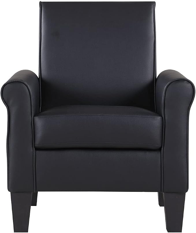 Modern Faux Leather Accent Chair, Upholstered Living Room Armchairs Comfy Single Sofa Chair for Bedroom, Waiting Room-Black