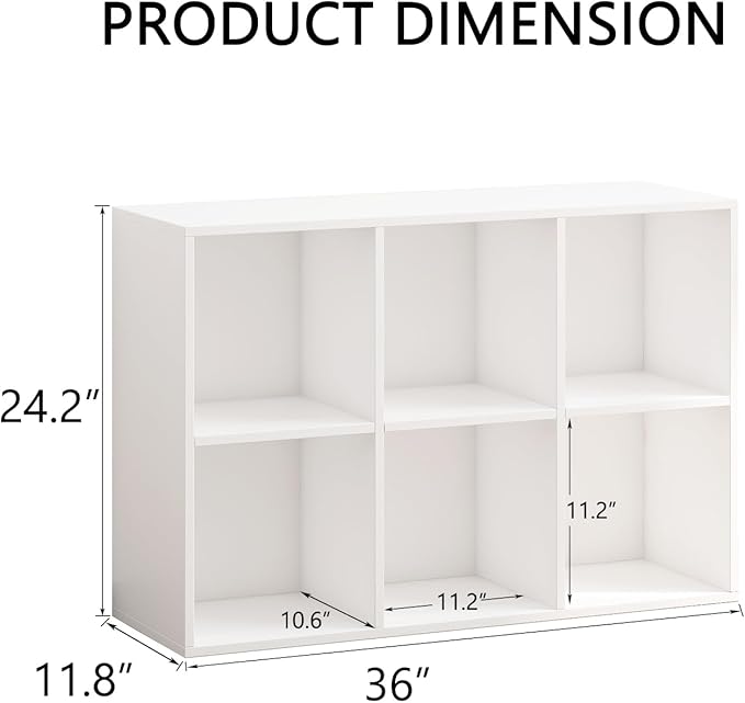 Wooden 6 Cube Storage Organizer with Closed Back Panel, White Cube Shelf Heavy Duty Cubby Storage Organizer with Compartments for Living, Display Shelf