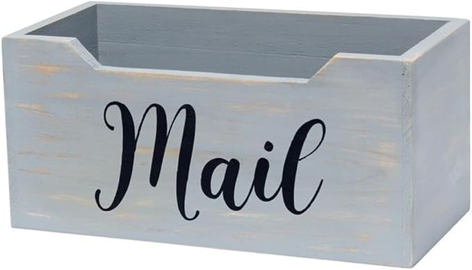 Elegant Designs HG2010-GMB Rustic Farmhouse Wooden Tabletop Black Script Word Mail Organizer Box, Letter Holder Office Accessories Décor, Gray Wash