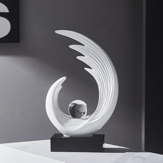 Modern Abstract Art Sculptures, Gold Entryway Table Accents, Black Shelf Decor Accents, Abstract Art Resin Sculpture for Dining Room, Office & Coffee Table – Centerpiece Fireplace Decor (White)