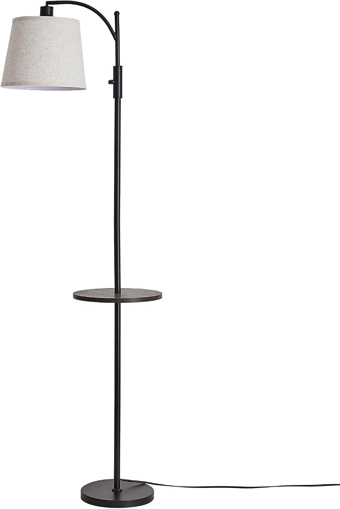 AIDENOEY Fully Dimmable Floor Lamp for Living Room，Standing Lamp Rotary Switch with Table&Linen Beige Shade，Black Tall Lamps for Bedroom with Adjust Head，9W LED Bulb Included