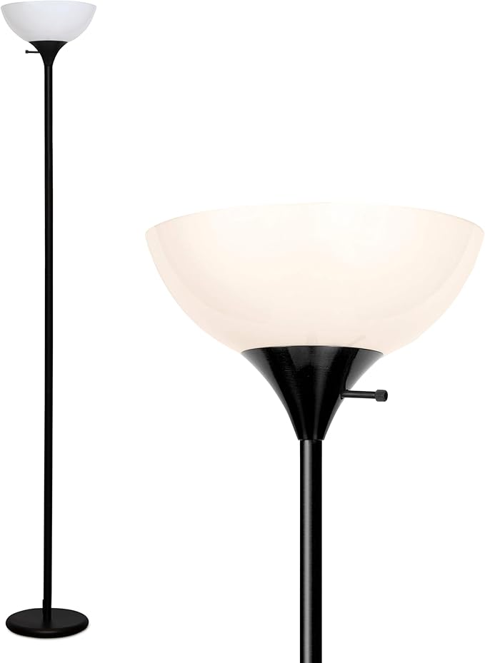 Brightech Sky Dome Dimmable LED Floor Lamp, Torchiere Floor Lamp for Living Room, Bedroom, & Office – Tall Torch Standing Lamp for Reading, Modern Home Decor – Jet Black