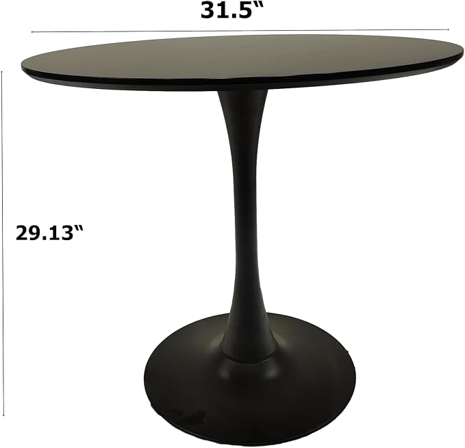 31.5" Tulip Table Round Dining Room Table, Mid-Century Modern Small Kitchen Table for 2-4 Persons, Leisure Coffee Table for Living Room Balcony Bistro Office (Black, 31.5")