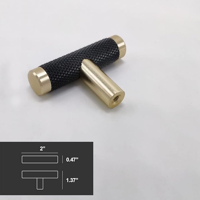 10 Pack 2 Inch Barrel Cupboard Aluminum Handles Drawer Cabinet Handles T Knob (Gold and Black)