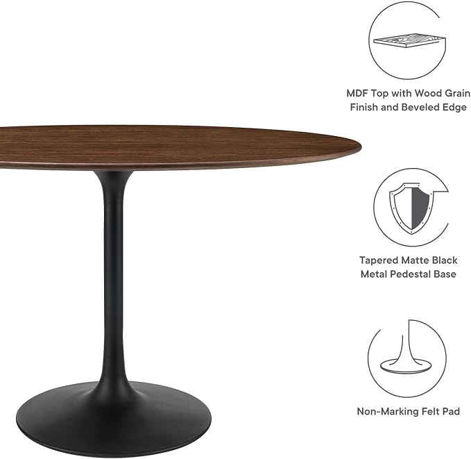 Modway Lippa 48" Oval-Shaped Mid-Century Modern Dining Table with Walnut Top and Black Base