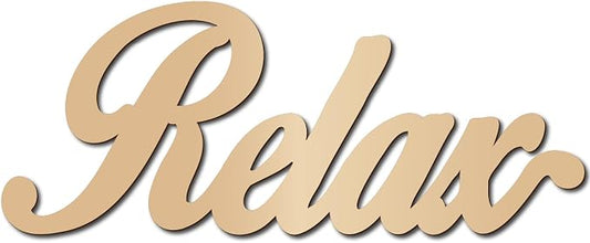 CREATCABIN Relax Wood Cutout Front Door Wooden Decor Letters Cut Art Sign Wall Hanging Decor for Restroom Cafe Shop Canteen Apartment Hotel Mall Rustic Farmhouse Porch Party Indicate Sign 11.9x4.7in