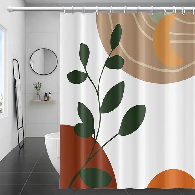 Abstract Boho Shower Curtain for Bathroom Moon Eucalyptus Leaves Waterproof Polyester Shower Curtains Modern Minimalist Artistic Aesthetic Shower Curtain with Hooks Decorative, 36x72 Inch