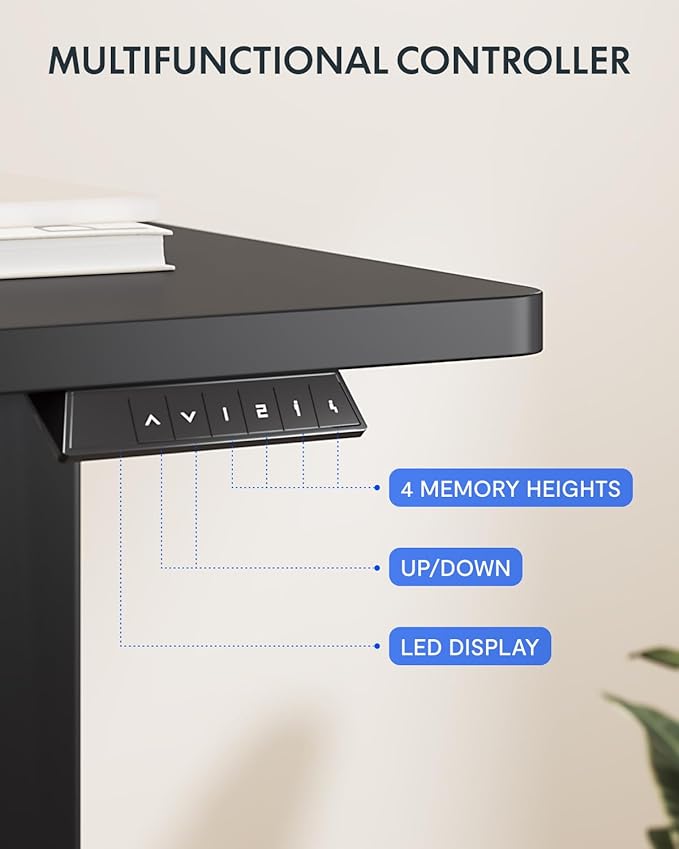 FLEXISPOT 63 x 32 Inch Large Standing Desk, Stand Up Desk with Splice Board, Rising Desks for Home Office, Office Desk with Cup Holder and Headphone Hook (Black Frame + Black Top, 2 Packages)