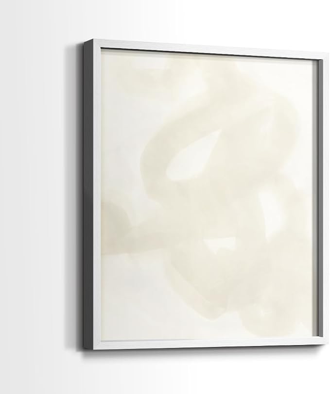 Renditions Gallery Set of 2 Peel & Stick Framed Prints, Abstract Wall Art, Beige and White Aesthetic Wall Decor, Re-Stickable - Ready to Hang - 11"x14" - White Frame LT588