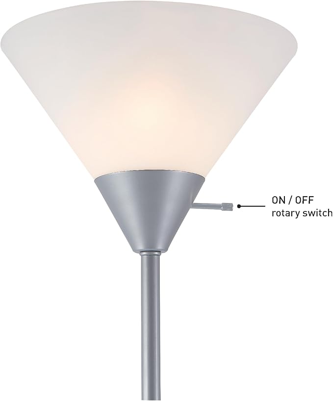 Globe Electric 677150 Elliott 72" Floor Lamp, Silver, White Plastic Shade, On/Off Rotary Switch on Shade, Standing, Living Room Decor, Bedroom, Tall, Corner Light
