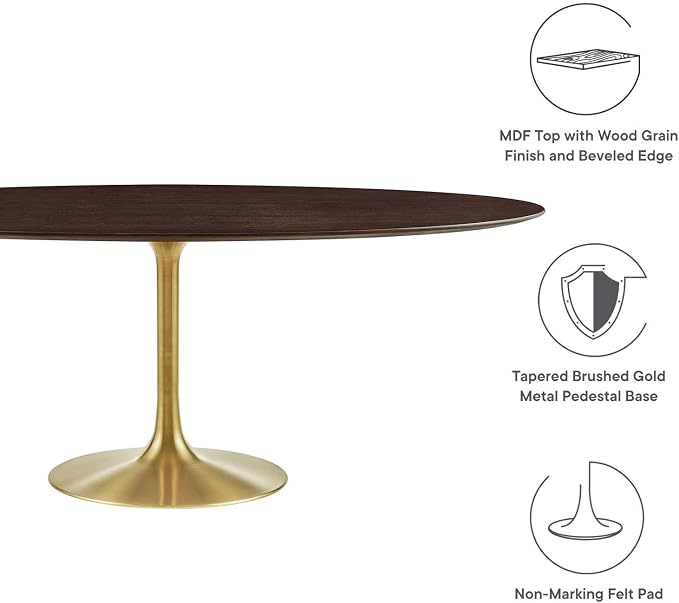 Modway Lippa Dining Table, 78", Gold Cherry Walnut