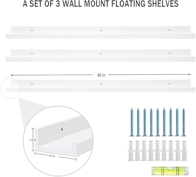 AZSKY 48 Inch Picture Ledge Shelf Floating Shelves Wall Mounted Set of 3 White