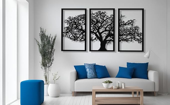 VAILLA Tree of Life Wall Art Decor Set of 3 Wall Hanging Sculpture Modern Wall Home Decoration 3D Textured Sculptures for Living Room Bedroom Office Dinnig Room 3 Panels Family Tree Wall Hangings (55"L x 31"W)