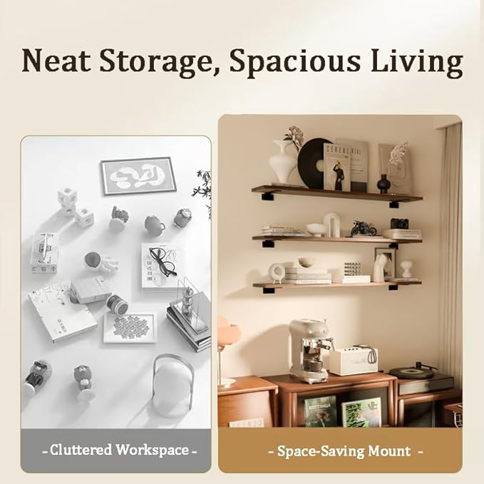 Rustic Wood Floating Shelves Set of 3, 36Inches Wood Rustic Farmhouse Wall Shelves, Easy-to-Install Hanging Shelves for Living Room, Kitchen, and Bathroom, 100bs Capacity. (Walnut, 3T36IN)