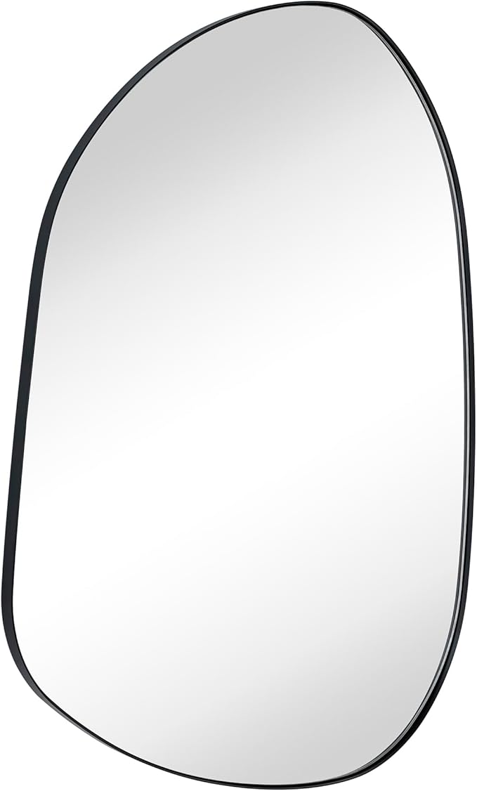 40 x 30 Matt Black Asymmetrical Mirror Irregular Black Mirror Accent Metal Framed Mirror for Bathroom Vanity, Entryway or Living Room…