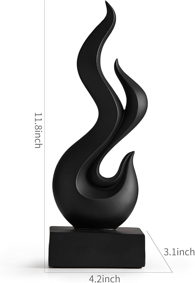 Modern Abstract Art Table Decoration, Gold Decor Flame Statue for Living Room Home, Black Shelf Decor Accents, Abstract Art Resin Sculpture for Dining Room, Office & Coffee Table Centerpiece (Black)