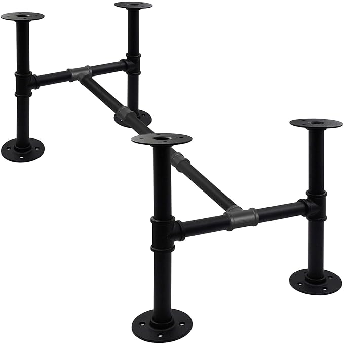 16In Height x 16In Width x 43In Length Industrial Pipe Table Leg Set, Iron Base Legs for Coffee Tables, Desks, NightstandVintage, Dark Grey Black Rough Pipes