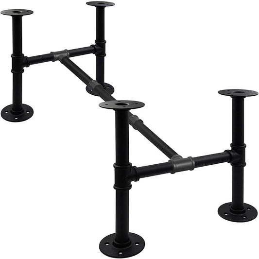 16In Height x 16In Width x 43In Length Industrial Pipe Table Leg Set, Iron Base Legs for Coffee Tables, Desks, NightstandVintage, Dark Grey Black Rough Pipes