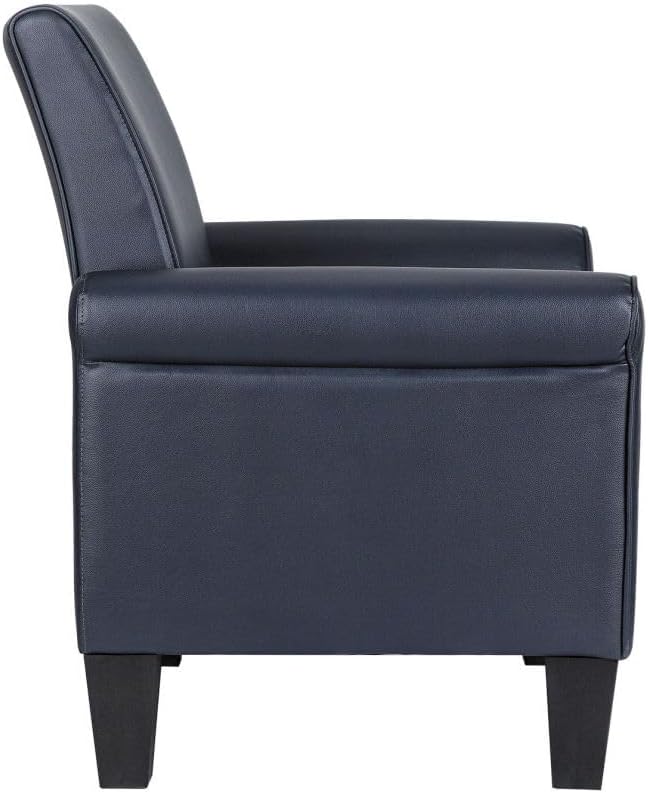 Mid-Century Modern Leather Accent Chairs Overstuffed Leather Living Room Chair Upholstered Comfortable Club Chair PU Leather Armchair for Bedroom Office Waiting Room -Dark Blue