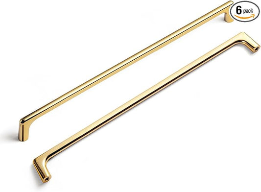 Goo-Ki Polished Rich Gold Cabinet Pulls with 12.6'' Hole Centers, Modern Style Zinc Alloy Cabinet Handles for Dresser,Wardrobe,Cupboard- 6 Pack……