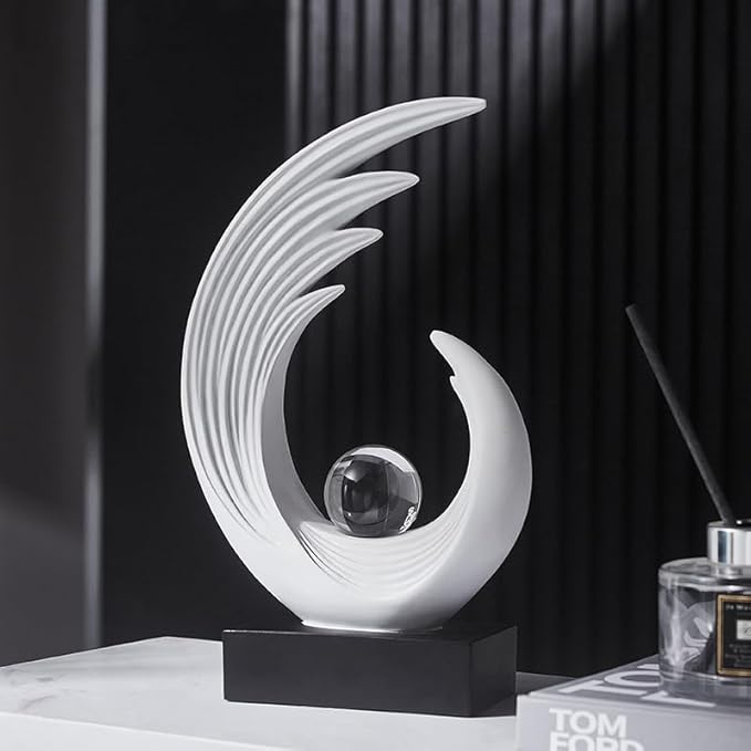 Modern Abstract Art Sculptures, Gold Entryway Table Accents, Black Shelf Decor Accents, Abstract Art Resin Sculpture for Dining Room, Office & Coffee Table – Centerpiece Fireplace Decor (White)