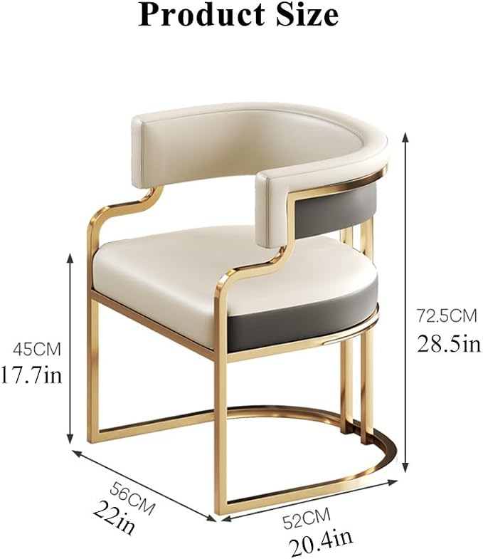 YCKEGEW Leather Modern Tub Chair Upholstered Armchair for Living Room,Dining Room Chairs Guest Chairs for Reception Single Sofa Chair with Golden Metal Legs(Light Grey)