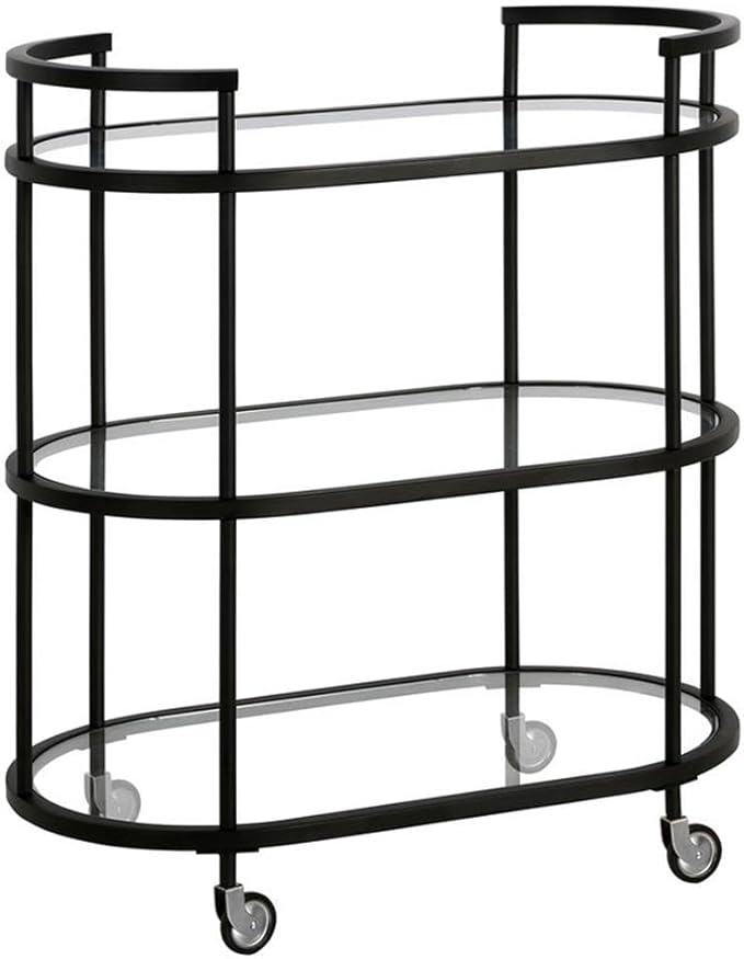 Henn&Hart 30" Wide Oval Bar Cart in Blackened Bronze, Bar Carts for the Home