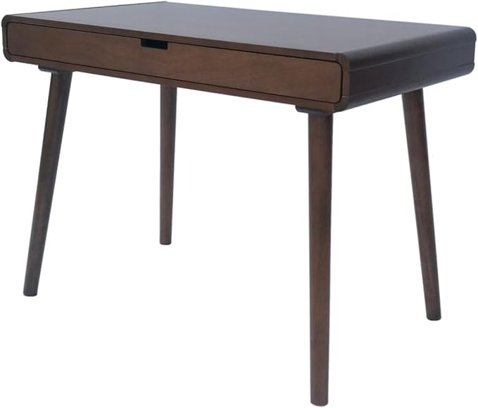 Hassyee Mid-Century Modern Style Writing Desk with Large Drawers, Computer Study Desk with Solid Rubberwood Legs for Home Office Workspace or Entryway (Brown)