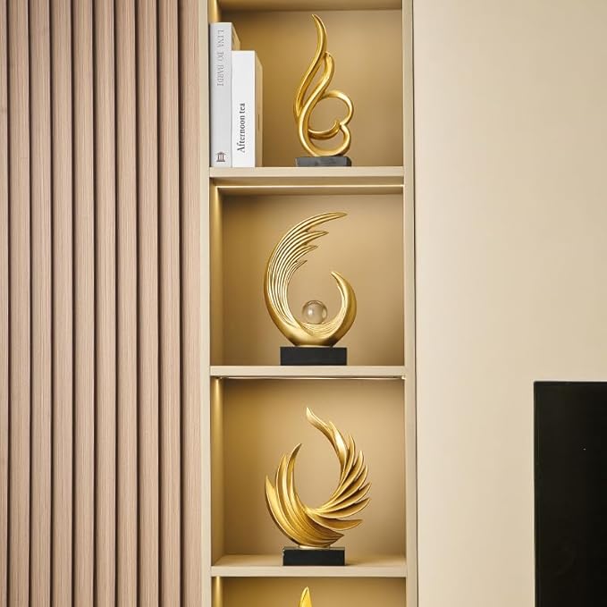Modern Abstract Art Sculptures, Gold Entryway Table Accents, Black Shelf Decor Accents, Abstract Art Resin Sculpture for Dining Room, Office & Coffee Table – Centerpiece Fireplace Decor (Gold)