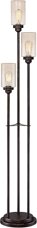 Franklin Iron Works Libby Modern Industrial Tree Floor Lamp Standing with USB Charging Port 66" Tall Oiled Bronze Metal 3-Light Amber Seedy Glass for Living Room Reading Bedroom Office House Home