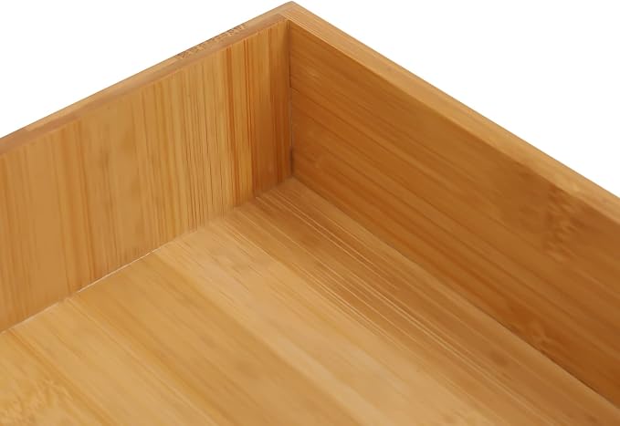 Bamboo Desk Organizer Small Retro Bamboo Tabletop Storage Box with Drawers& Recess Handles for Office Home Supplies Table Storage Collector 12 * 7.87 * 8.27in (3 Drawers/1 Top&2 Bottom)
