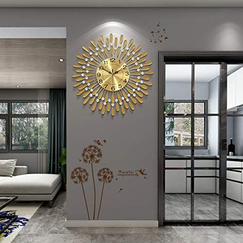 Large Wall Clock Metal Decorative 3D Non-Ticking Silent Quartz with Arabic Numerals for Living Room Home Kitchen Decor Gold