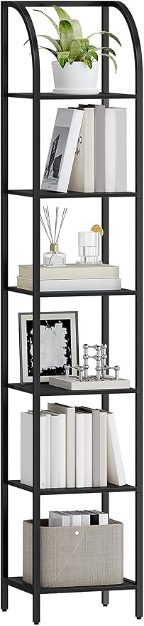 Hzuaneri Bookshelf Narrow Bookcase, Tall Storage Rack with Steel Frame, Display Standing Shelf Unit, Skinny Book Shelf for Study Living Room Home Office, Industrial Style, 6-Tier Black BC56004B