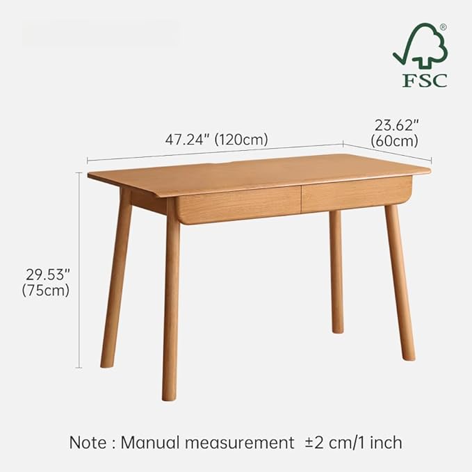 Solid Wood Desk, Mid Century Modern Home Office Desk, Computer Desk with Drawer for Writing Study Vanity 47.24" W