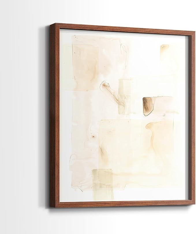 Renditions Gallery Set of 2 Peel & Stick Framed Prints, Abstract Wall Art, Mixed Handmade Oil Painting Wall Decor, Re-Stickable - Ready to Hang - 16"x20" - Walnut Frame LT588