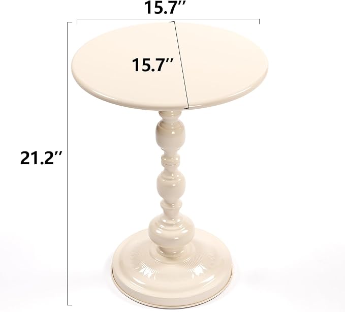 Vintage Metal Coffee Table, Round Cream White Side Table for Sofa or Bedside, Accent End Table for Small Space Living Room Bedroom