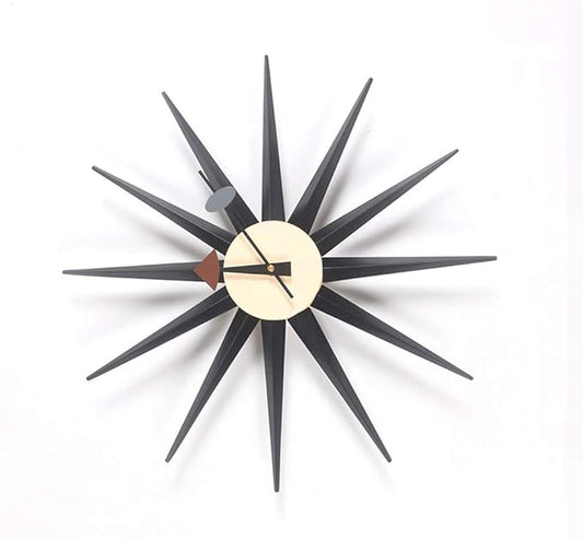 SHISEDECO Modern Sunburst Clock in Black Color, Non Ticking Wooden Mid Century Retro Design Decorative Silent Wall Quartz Clocks for Home, Living Room, Office and Bedroom etc.