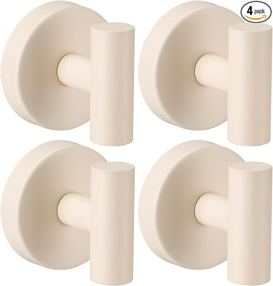 Suction Cup Hooks for Shower - Bathroom Reusable Hooks for Towels, Robes & Loofah - No-Drill Mounting on Kitchen,Walls,Metal,Glass,Mirrors,Tile & Smooth Non-Porous Surfaces (4, Milk White)
