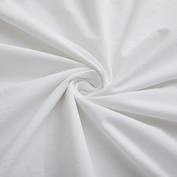 LOVQUE 100% Washed Cotton Duvet Cover Twin Size, Linen-Like Textured White Fade-Resistant Natural Bedding Set (No Comforter), 68x90 Inches