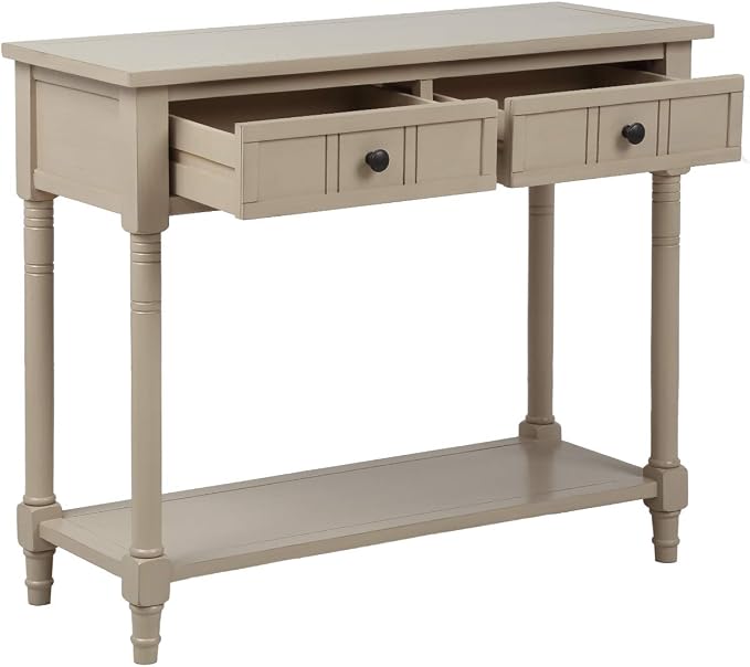 35.43” Entry Console Table with Drawers & Bottom Open Shelf, Solid Wood Sofa Couch Table for Entryway Living Room, Save Space, Retro Grey