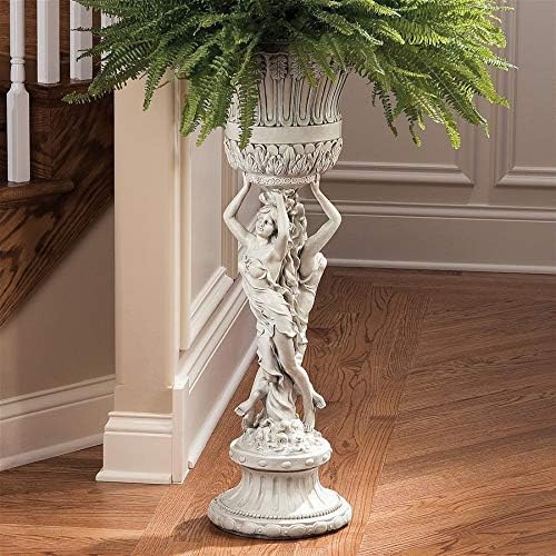 Design Toscano Les Filles Joyeuses Dancing Maidens Pedestal Column Plant Stand with Urn, 36 Inch Tall, Cast Stone Resin, Antique Stone Finish