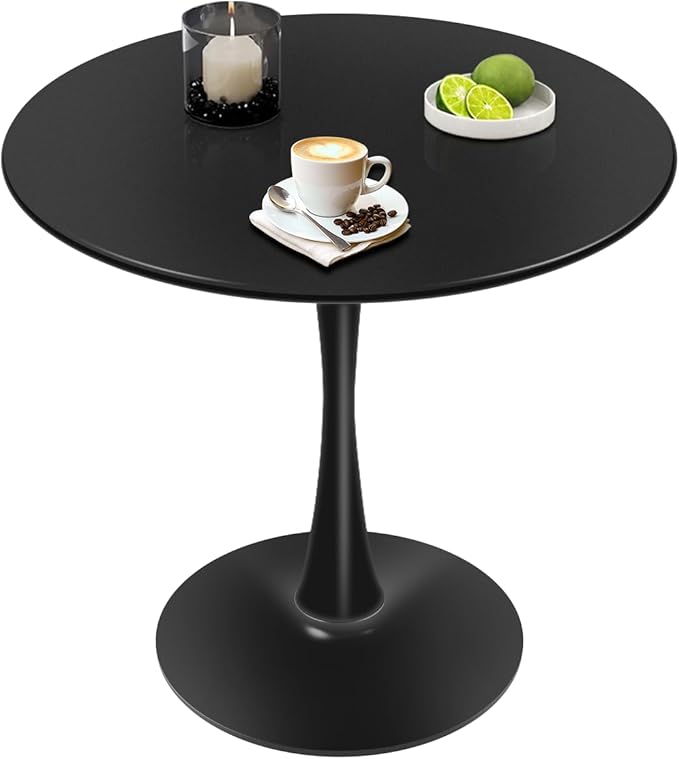 32" Black Round Dining Table, Mid-Century Modern Tulip Circle Kitchen Table with Thickened Top & Sturdy Pedestal Base, Small Round Bistro Table for 4 People, Space-Saving, Easy Assembly